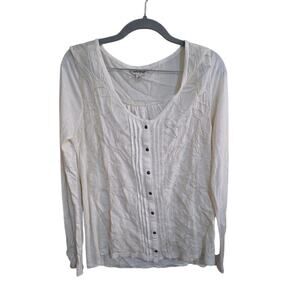 Women's Lucky Cream Embroidered Button Front Blouse Size Small